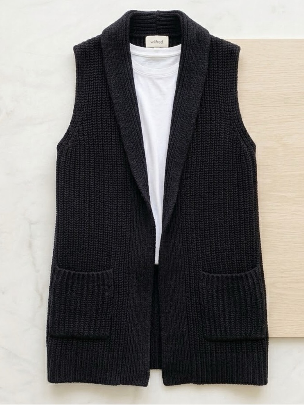Wilfred Aritzia Olivie Black Ribbed Knit Open Front Cardigan Vest Women’s XS
